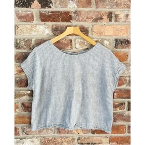 Cut Loose Linen Cotton Short Sleeve Boxy Shirt Top, L
